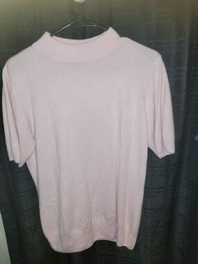 Stranded Pink Cowl Neck Short Sleeve Sweater
